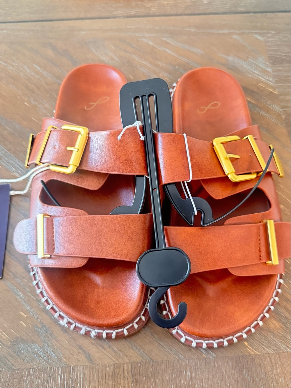 Women’s Double Strap Leather Slide Sandals - Brown